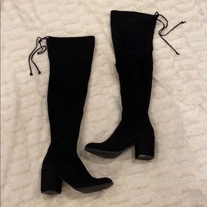 Over the knee black suede boot
